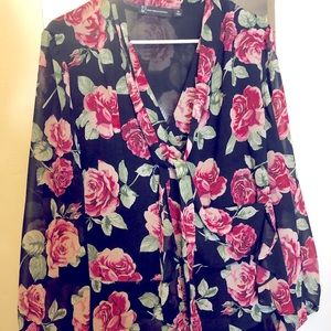 Black & Rose Blouse with Tie